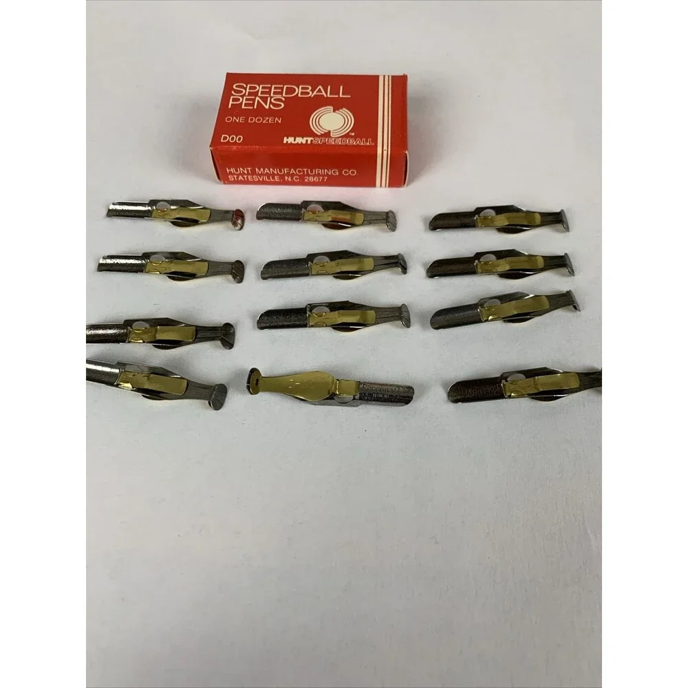 Vintage HUNT SPEEDBALL PENS D-00 Oval Easy To Use Calligraphy Pen Nibs (12)
